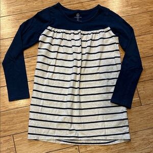 Lands' End Kids East Coast Prep Navy & White Striped Long Sleeve Dress 6X-7